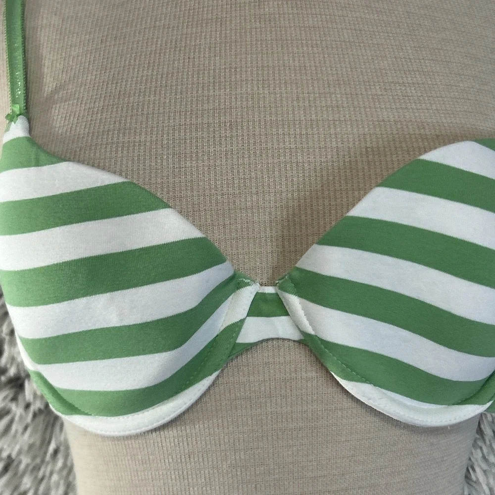 Victoria's Secret Green White Striped Lined Demi Cotton Underwire Bra 36C‎ VS